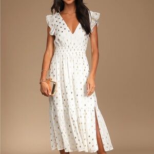 White and Gold Polka Dot Dress lulus engagement or bridal